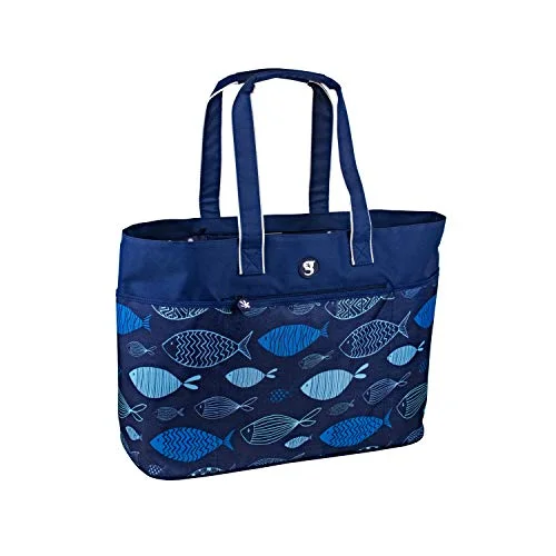 Tote Bag for swimming-geckobrands Oversized Beach Tote, Blue Fish