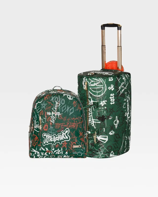 Duffel Bag for rainy seasons-Graffiti Tombstone Roller Duffle Set in Emerald Green