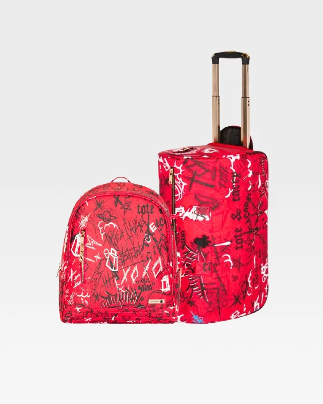 Duffel Bag with abstract design-Graffiti Tombstone Roller Duffle Set in Red