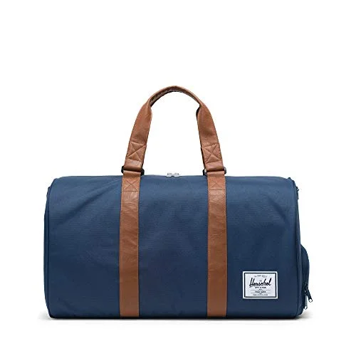 Duffel Bag for big gear-Herschel Novel Duffel Bag, Navy/Tan Synthetic Leather, Classic 42.5L