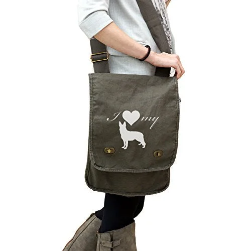 Tote Bag lightweight-I Love My German Shepherd Dog Silhouette Heart 14 Oz. Authentic Pigment-Dyed Canvas Field Bag Tote