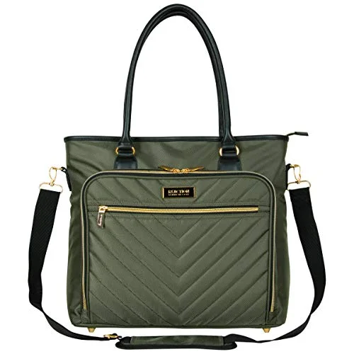 Tote Bag with quilted design-Kenneth Cole Reaction Chelsea Chevron 15" Laptop & Tablet Business Tote W/Removable Shoulder Strap, Olive, Laptop