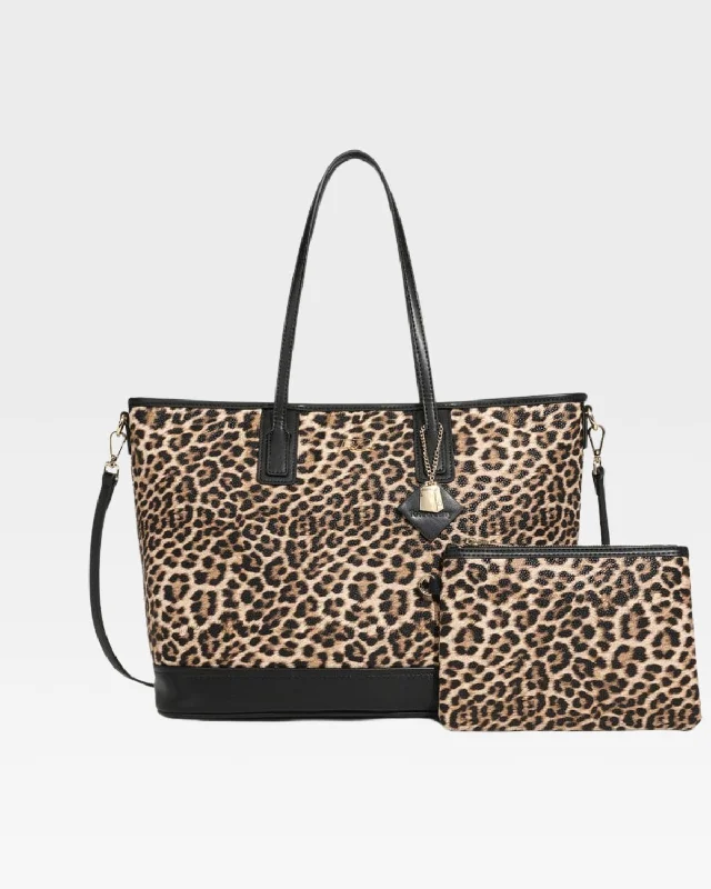 Tote Bag nylon-Leopard Print Tote Bag in Brown