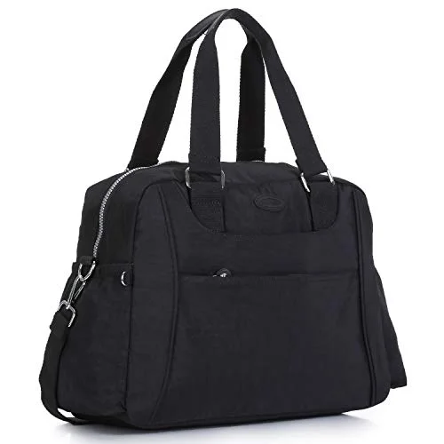 Tote Bag for road trips-Nylon Travel Tote Cross-body Carry On Bag with shoulder strap (Black)