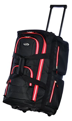 Duffel Bag with secure straps-Olympia 22" 8 Pocket Rolling Duffel, Black+Red, One Size