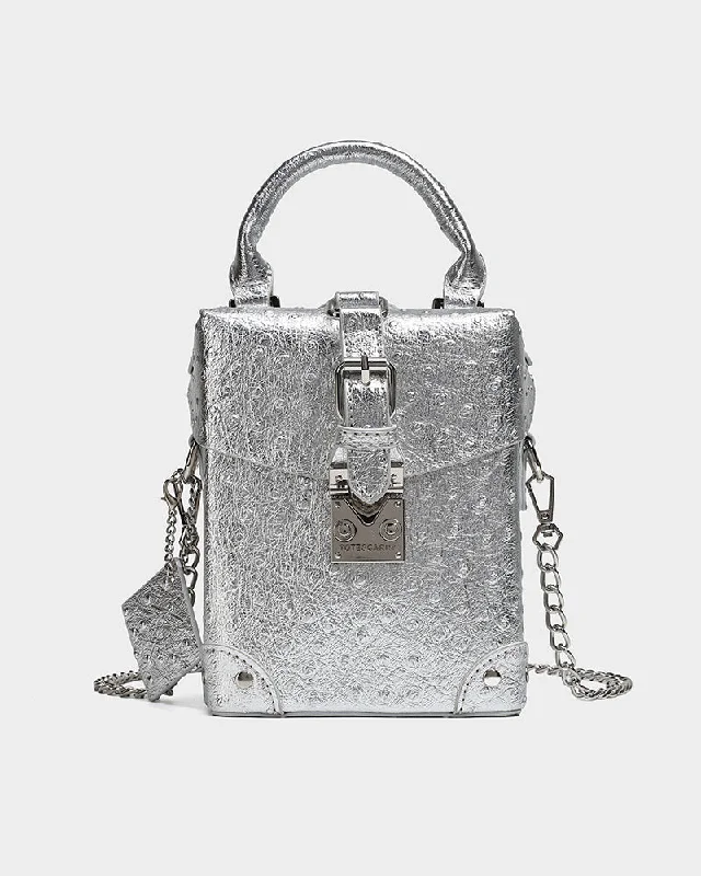 Tote Bag luxury-Ostrich Mini Tote Bag in Silver