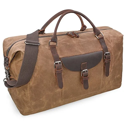 Duffel Bag for big loads-Oversized Travel Duffel Bag Waterproof Canvas Genuine Leather Weekend Bag Weekender Overnight