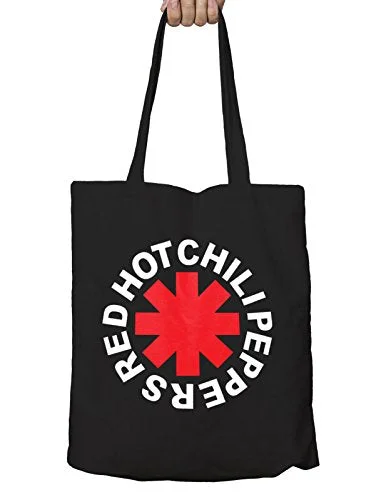 Tote Bag for souvenirs-Red Hot Chili Peppers Tote Eco Shopper Bag Asterisk Logo Official Black