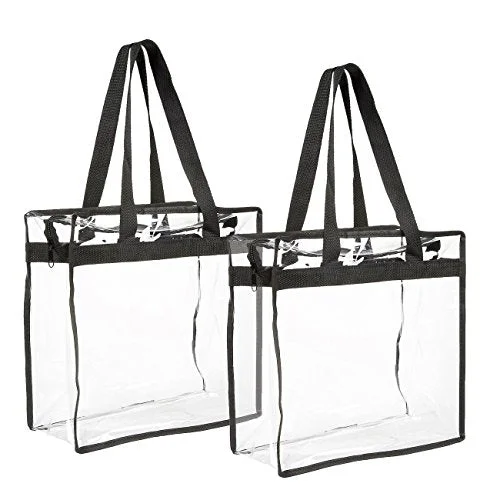 Tote Bag for storage-Stadium Approved Clear Plastic Tote Bags with Handles (11.75 x 11.5 x 5.75 In, 2 Pack)