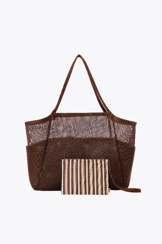 Tote Bag with buckle-The Mesh Beach Tote in Maple