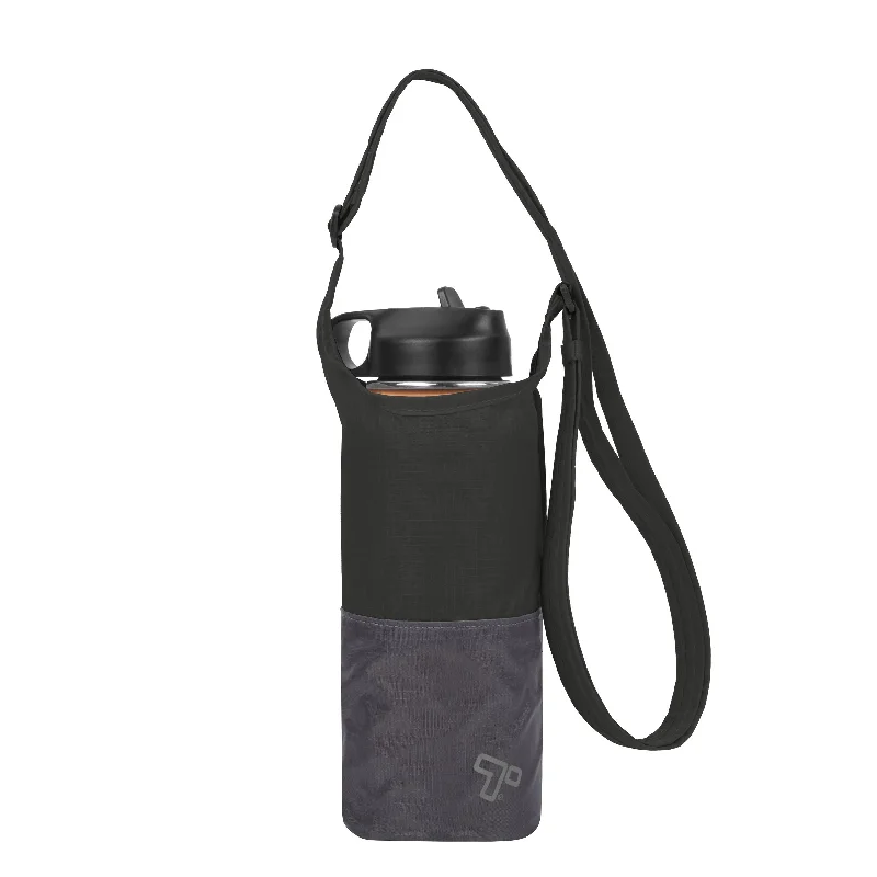 Tote Bag with drawstring-Travelon Packable Water Bottle Tote - Black/Gray