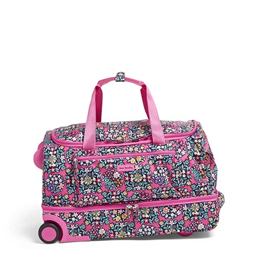 Duffel Bag with front mesh-Vera Bradley Lighten Up Foldable Rolling Duffel, Kaleidoscope Rosettes