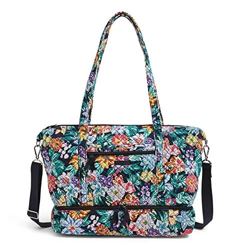 Tote Bag for fall-Vera Bradley Signature Cotton Deluxe Tote Travel Bag, Happy Blooms