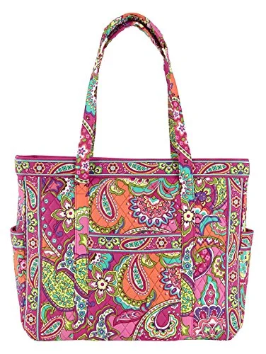 Tote Bag with double handles-Vera Bradley Womens Get Carried Away Tote Pink Swirls Tote