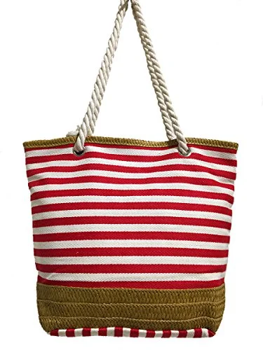 Tote Bag with plaid pattern-We We Beach Bag Waterproof Canvas Tote Straw Bag - Large (Style 04)